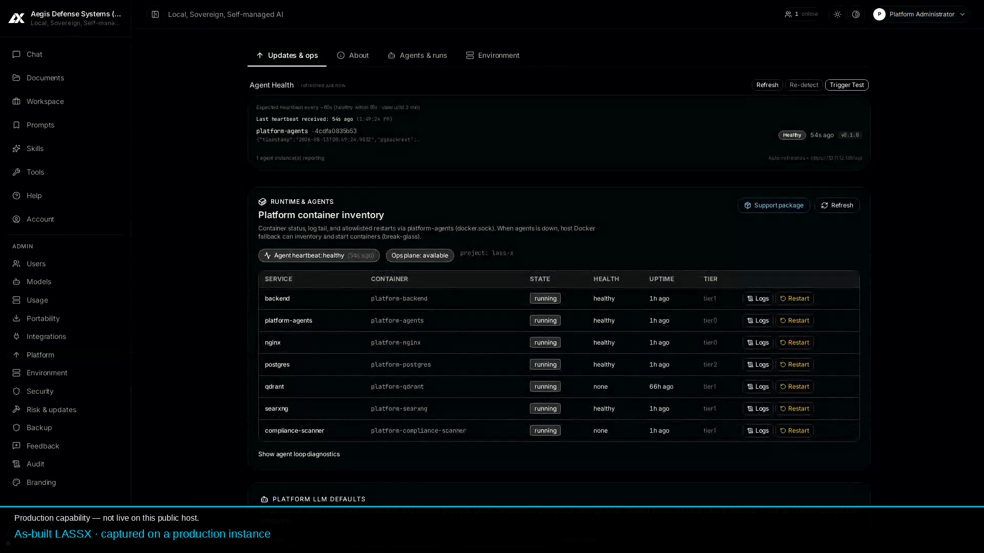 As-built LASSX Platform Admin on a production appliance.